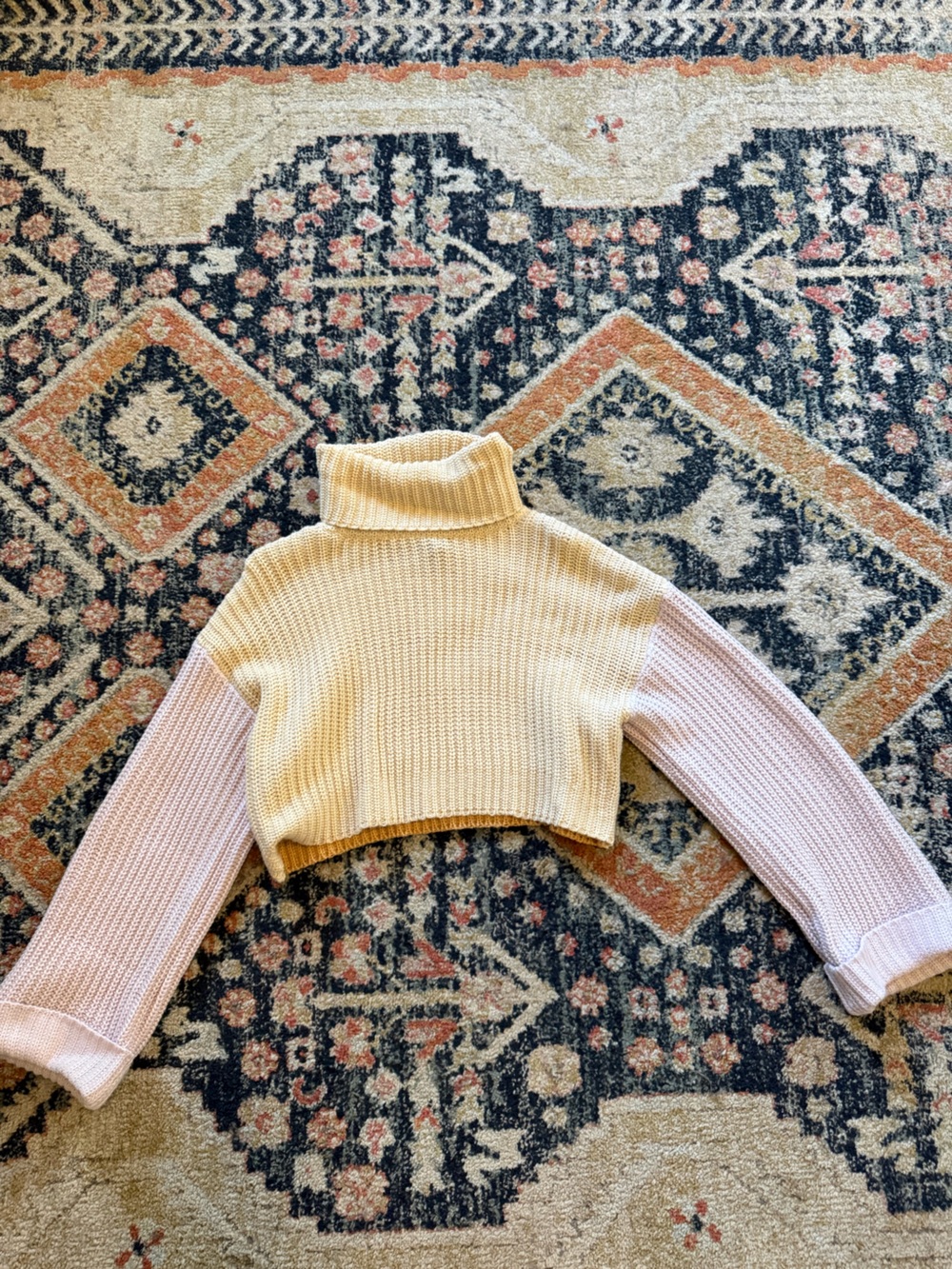 Forever 21 Color block Turtleneck Sweater - Cream, burnt orange & Light Pink